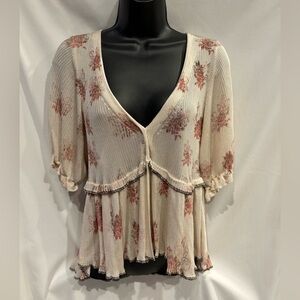 Cream floral Free People top